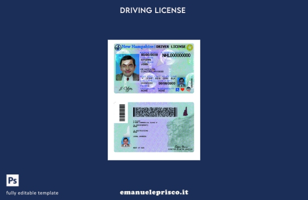 verified style modello di patente di guida USA New Hampshire in stile verificato template