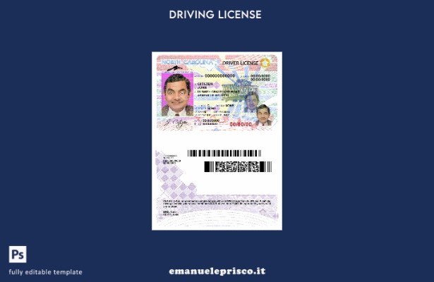verified style modello di patente di guida USA North Carolina in stile verificato template