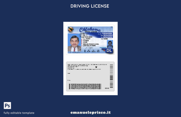verified style modello di patente di guida USA Oklahoma in stile verificato template