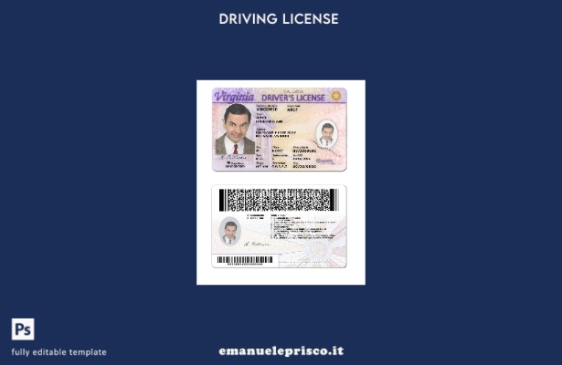 verified style modello di patente di guida USA Virginia in stile verificato template
