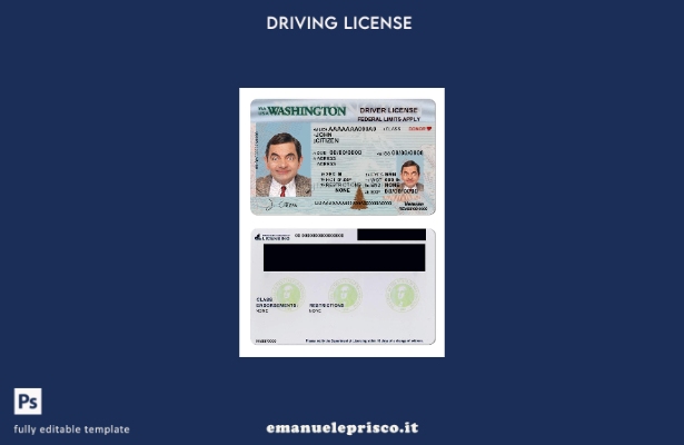 verified style modello di patente di guida USA Washington ( presente) in stile verificato template