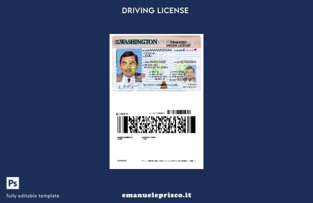 verified style modello di patente di guida USA Washington in stile verificato template