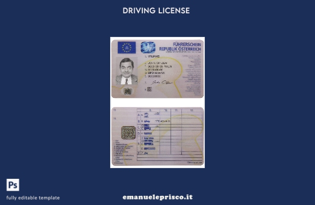 verified style modello di patente di guida austriaca in stile verificato template