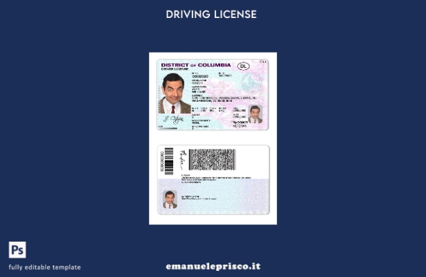verified style modello di patente di guida del Distretto di Columbia USA in stile verificato template