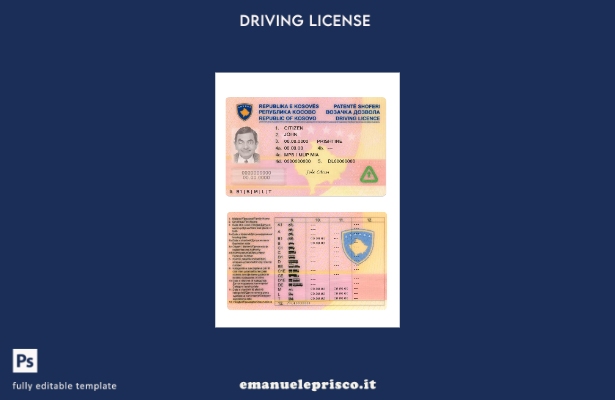 verified style modello di patente di guida del Kosovo in stile verificato template