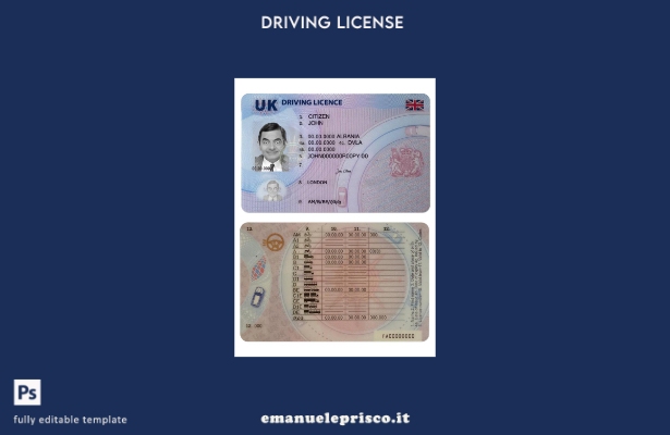 verified style modello di patente di guida del Regno Unito in stile verificato, (dopo il presen template