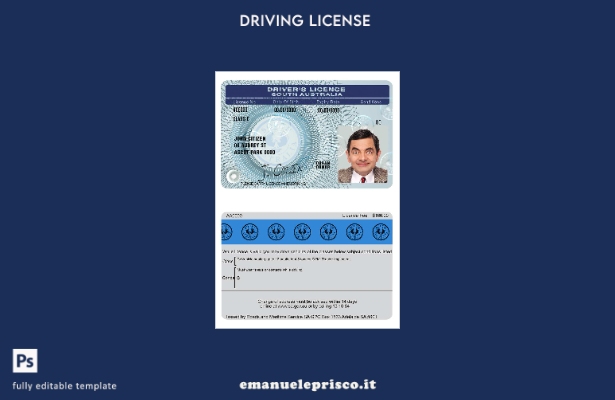 verified style modello di patente di guida del South Australia in stile verificato template