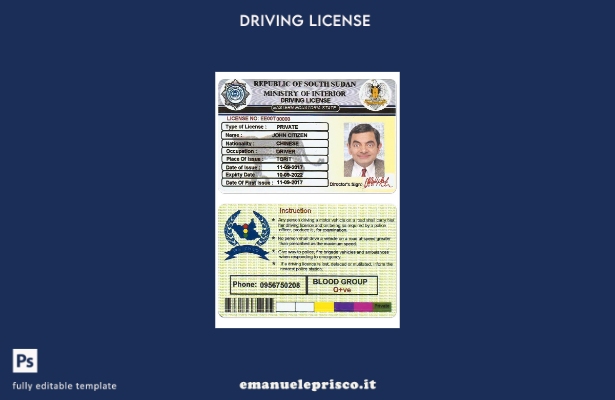 verified style modello di patente di guida del Sud Sudan in stile verificato template