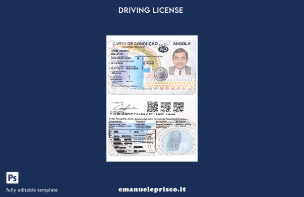 verified style modello di patente di guida dell'Angola in stile verificato template