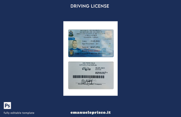 verified style modello di patente di guida dell'Honduras in stile verificato template