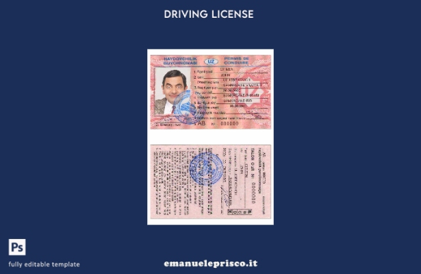 verified style modello di patente di guida dell'Uzbekistan in stile verificato template