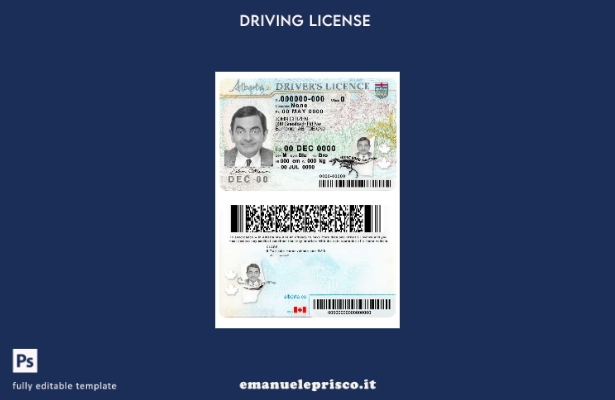 verified style modello di patente di guida della provincia di Canada Alberta in stile verificat template