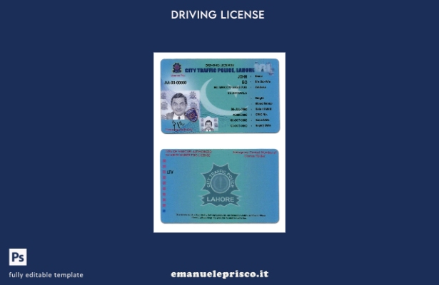 verified style modello di patente di guida di Lahore della polizia stradale pakistana in stile template