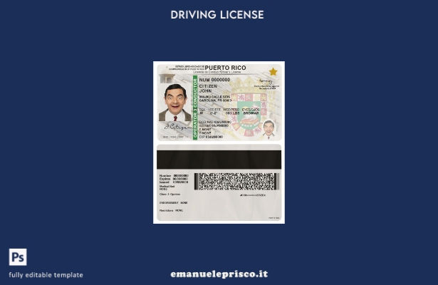 verified style modello di patente di guida di Porto Rico in stile verificato template