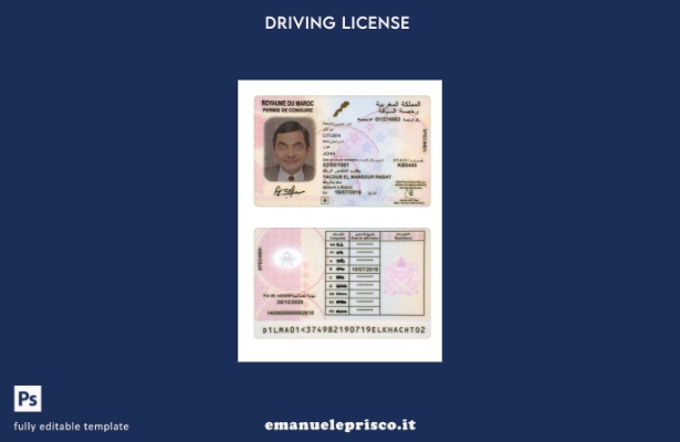 verified style modello di patente di guida marocchina in stile verificato template