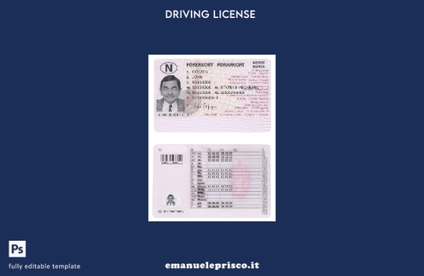 verified style modello di patente di guida norvegese ( presente) in stile verificato template