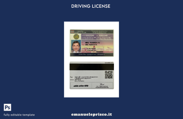 verified style modello di patente di guida per auto privata tailandese in stile verificato template