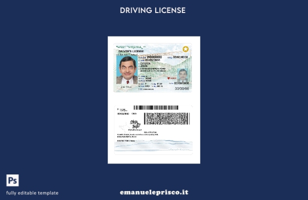 verified style modello di patente di guida presente in stile verificato USA West Virginia template