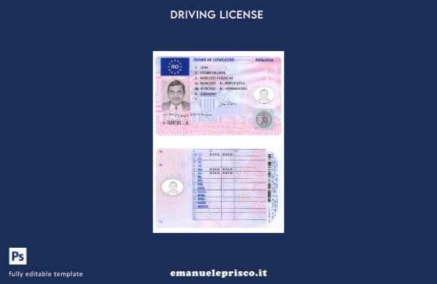 verified style modello di patente di guida rumena in stile verificato template