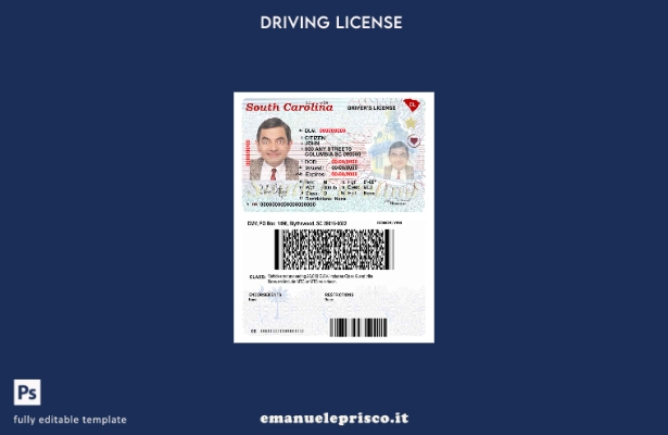 verified style modello di patente di guida statale della Carolina del Sud ( presente) in stile template