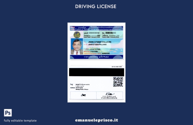 verified style modello di patente di guida tailandese in stile verificato template