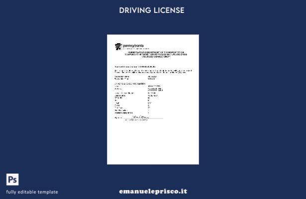 verified style modello di permesso di guida provvisorio del Dipartimento dei trasporti della Pe template