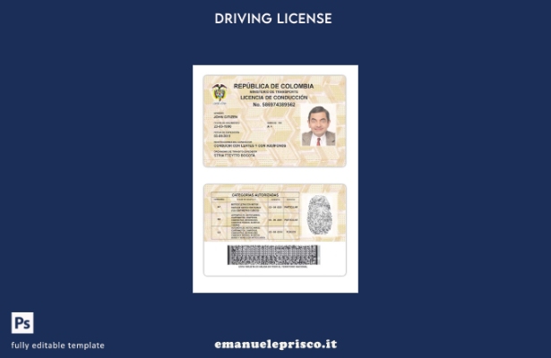 verified style modello di versione della patente di guida colombiana in stile verificato template