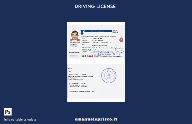 verified style modello di versione della patente di guida indiana in stile verificato template