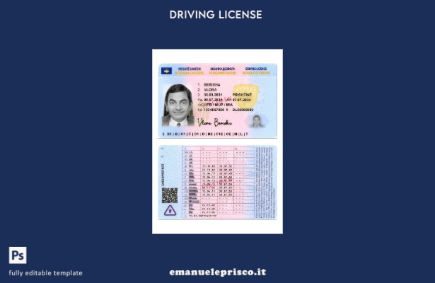 verified style modello presente di patente di guida del Kosovo in stile verificato 1 template