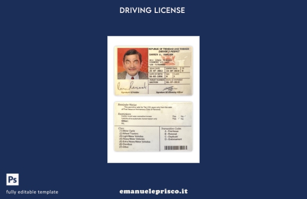 verified style modello presente patente di guida Trinidad e Tobago stile verificato template