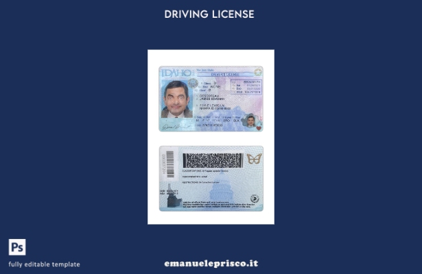 verified style modello presente patente di guida USA Idaho stile verificato template