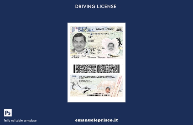 verified style modello presente patente di guida USA North Carolina stile verificato template