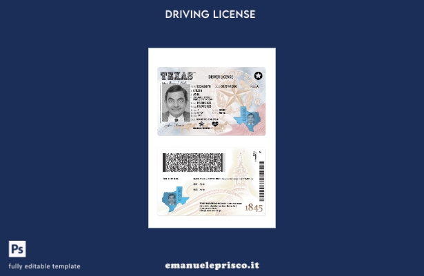 verified style modello presente patente di guida USA Texas stile verificato template