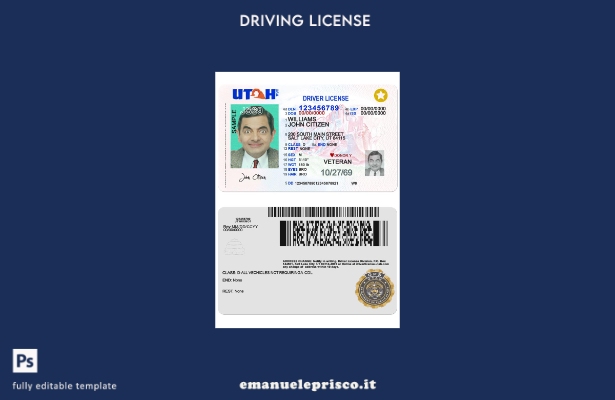 verified style modello presente patente di guida USA Utah stile verificato template