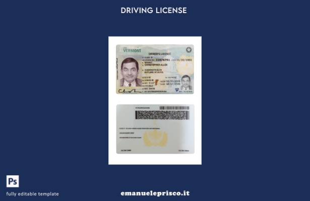 verified style modello presente patente di guida USA Vermont stile verificato template