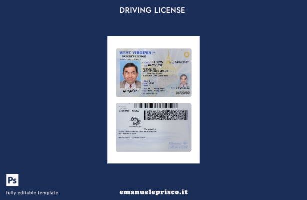 verified style modello presente patente di guida USA West Virginia stile verificato template