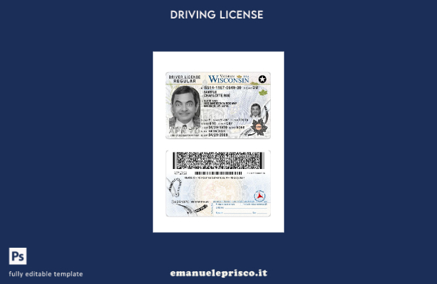 verified style modello presente patente di guida USA Wisconsin stile verificato template