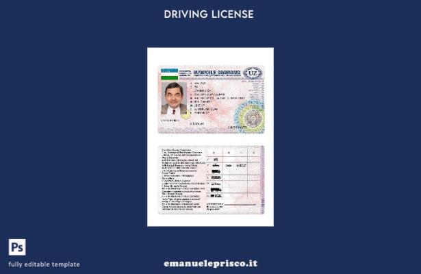 verified style modello presente patente di guida uzbeka in stile verificato template