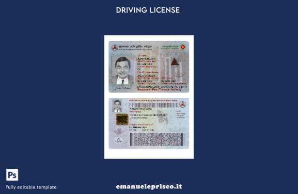 verified style stile verificato Bangladesh Modello di patente di guida non professionale template