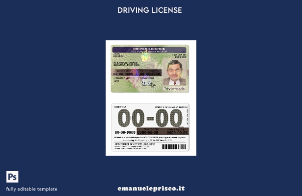 verified style stile verificato Modello di patente di guida dello stato Australia Victoria template