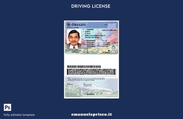 verified style stile verificato Modello di patente di guida dello stato USA Oregon template