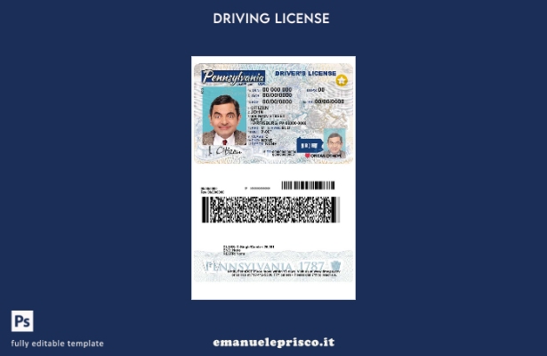 verified style stile verificato Modello di patente di guida dello stato USA Pennsylvania template