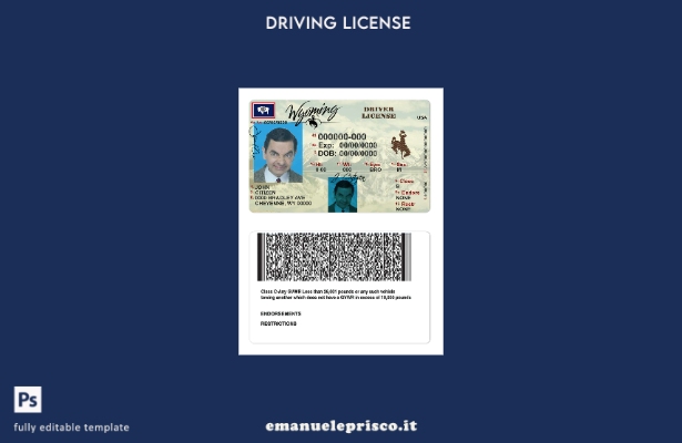 verified style stile verificato Modello di patente di guida dello stato USA Wyoming template