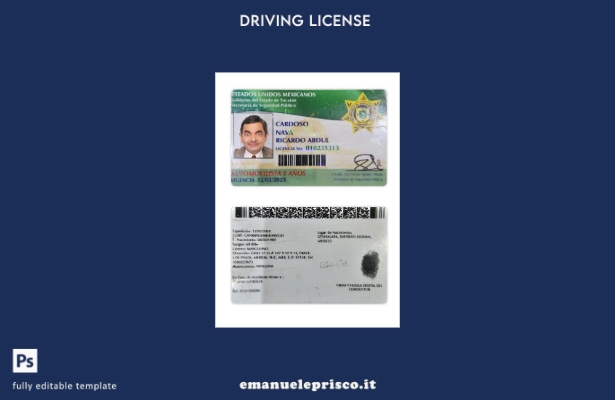 verified style stile verificato Modello di patente di guida dello stato del Messico Yucatan template