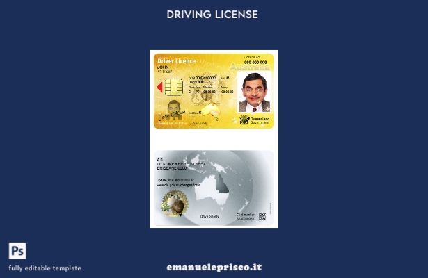 verified style stile verificato Modello di patente di guida dello stato dell'Australia Queensla template
