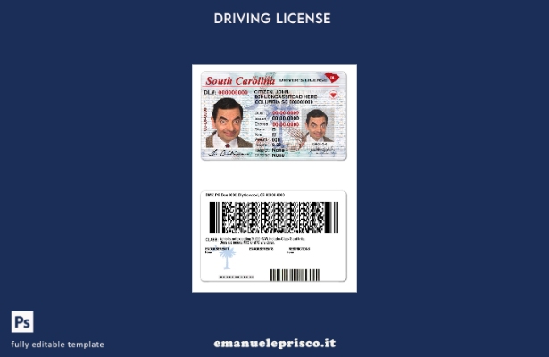 verified style stile verificato Modello di patente di guida dello stato della Carolina del Sud template