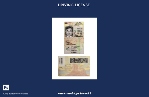 verified style stile verificato USA Arizona con modello presente patente di guida template