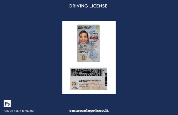 verified style stile verificato USA Arkansas con modello di patente di guida template