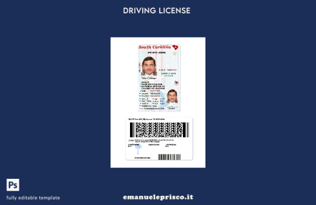 verified style stile verificato USA Carolina del Sud con modello di patente di guida template
