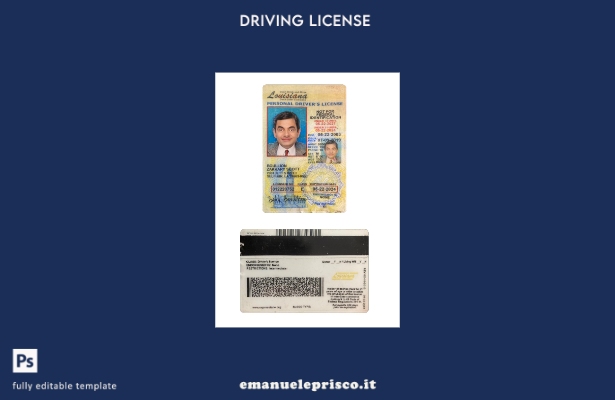 verified style stile verificato USA Louisiana con modello di patente di guida template